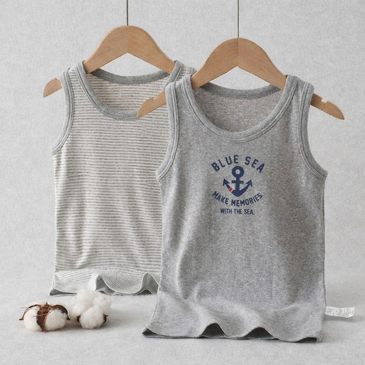 Boys Cotton Tank Top (2pcs) - Grey Anchors | 1-12y