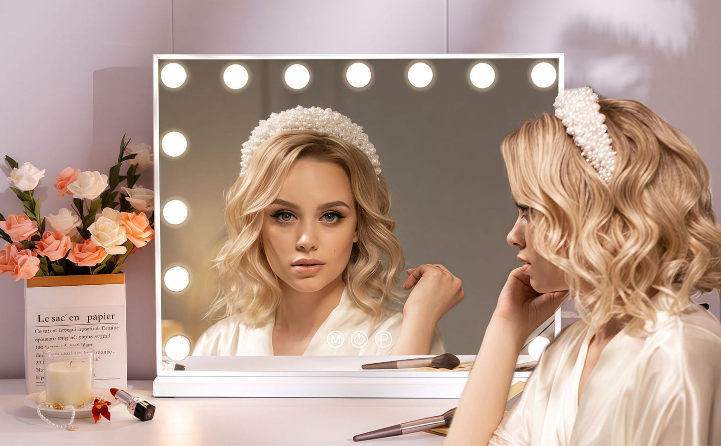 LED Makeup Mirror With Light Bulbs USB Charger 15 LEDS