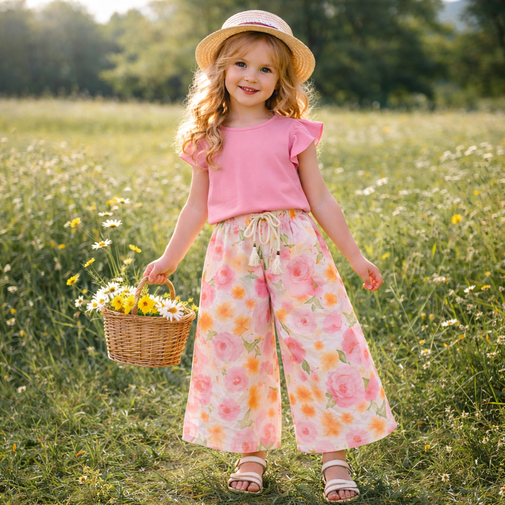 Wide Pants Flowers Outfit (9-10y)