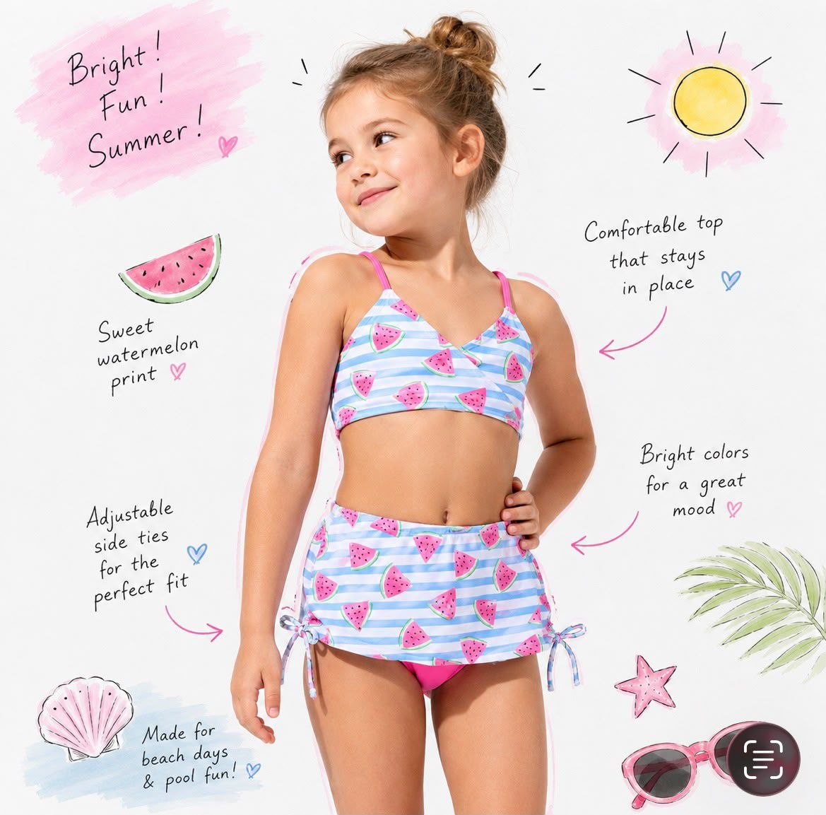 Girl 3-Piece Watermelon Print Swimwear Set | Size 8-12y