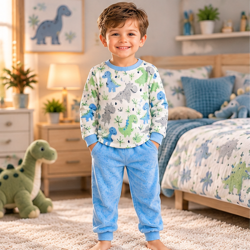 Kids’ Warm Winter Dinosaur Pajama Set | 6-16Y