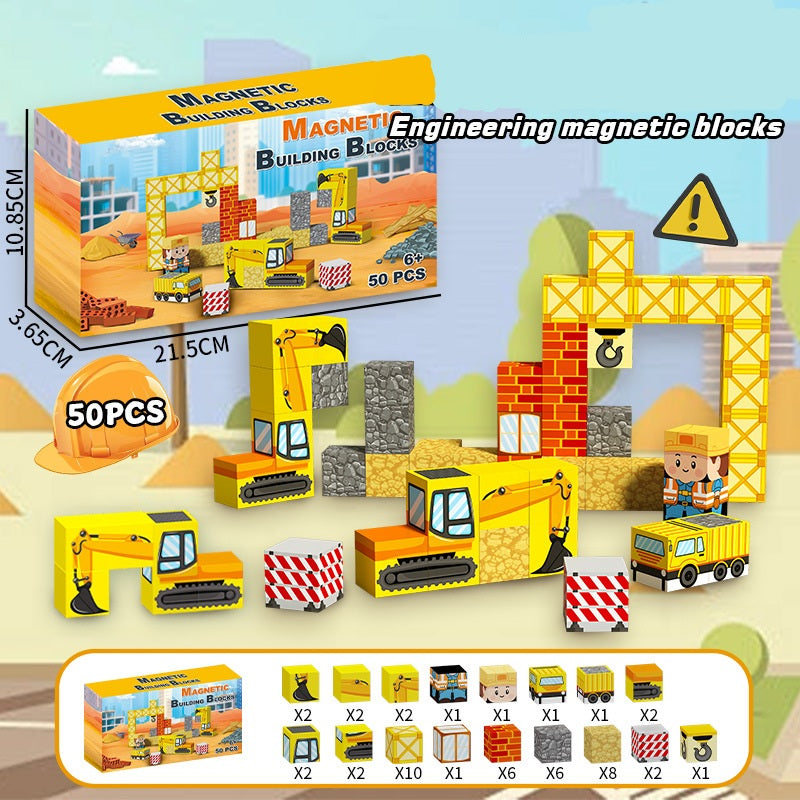 Magnetic Building Blocks | 50-100Pcs | Engineering-Police | 6+
