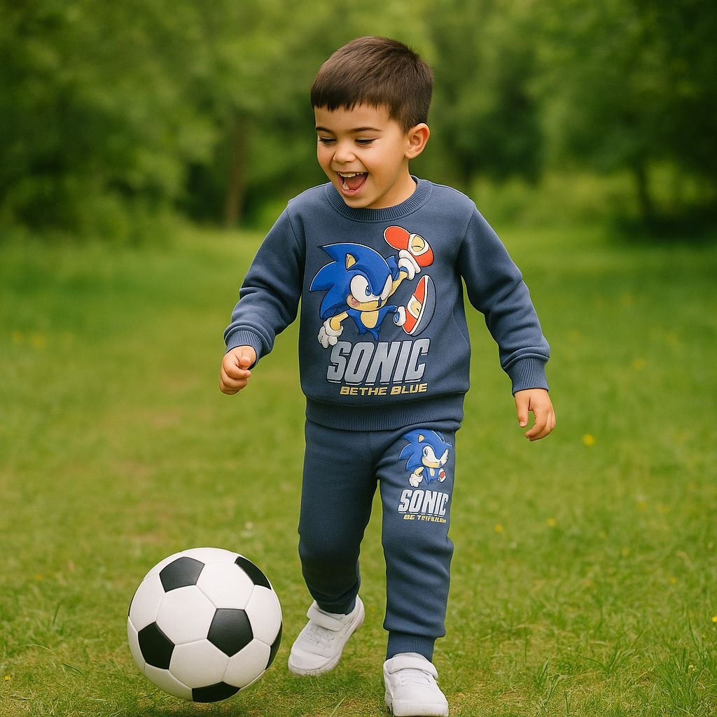 Gray Outfit Warm With Fleece Sonic Design Size 3-10y