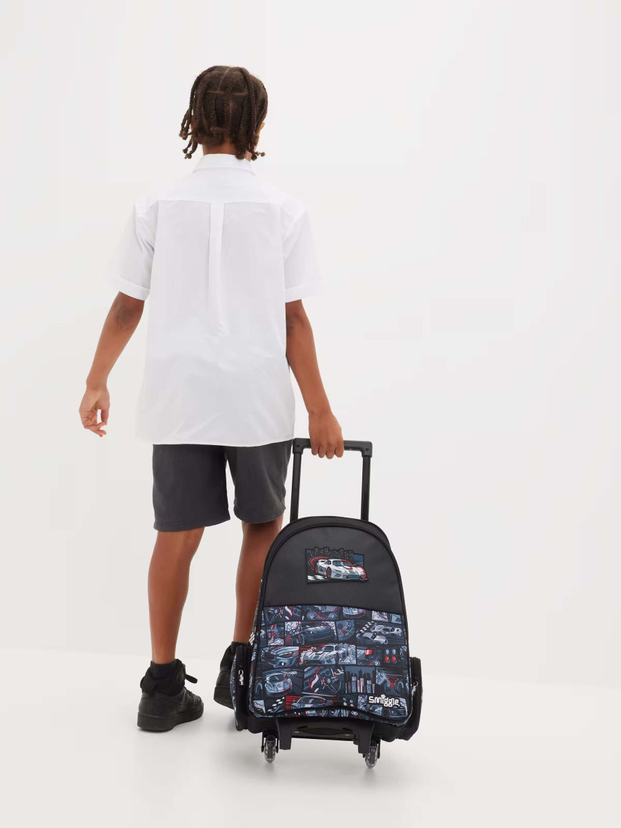 Smiggle Backpack | Light Up Wheels | Car Racing | 52cm