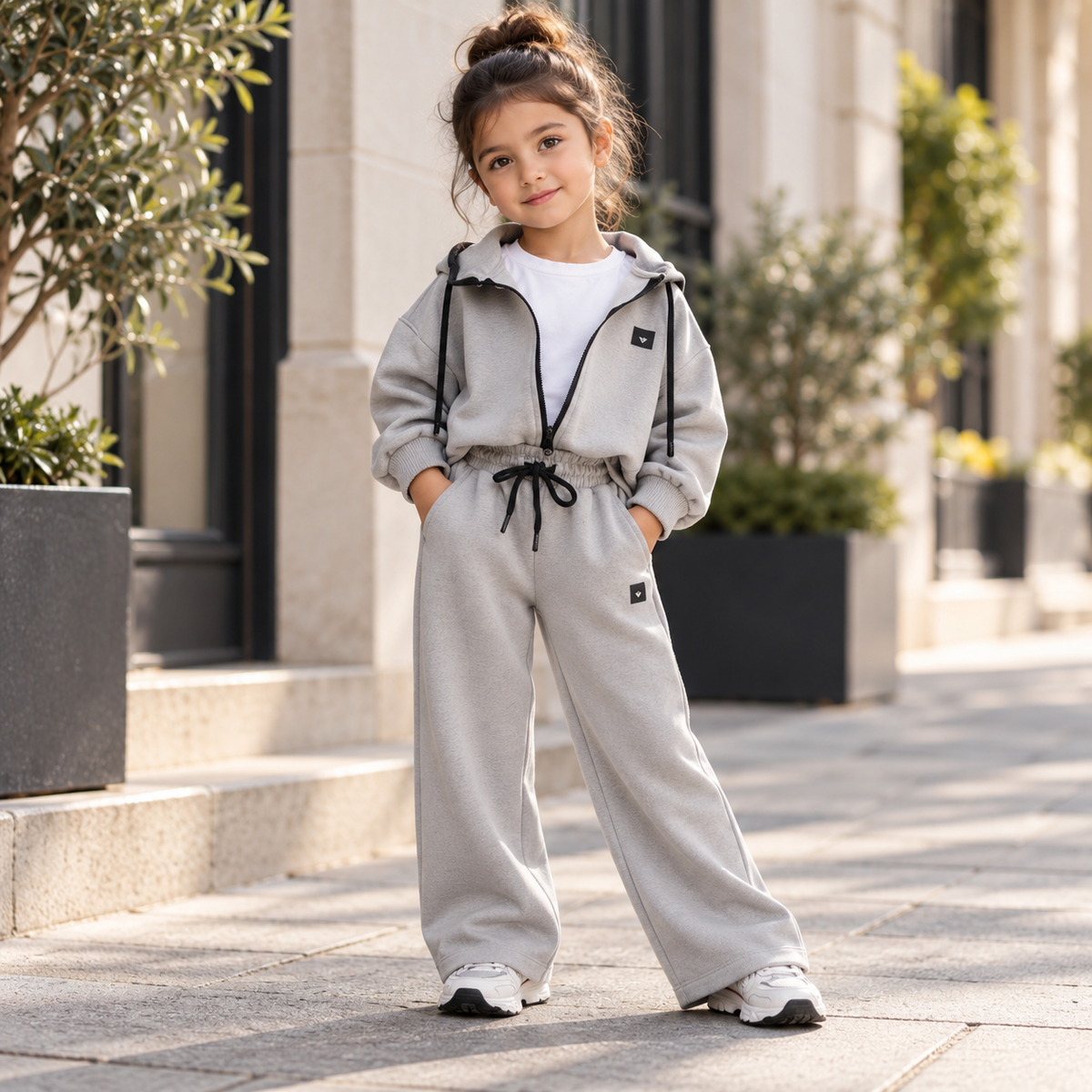 Girls’ Satin Tracksuit with Wide-Leg Pants / 3–10Y