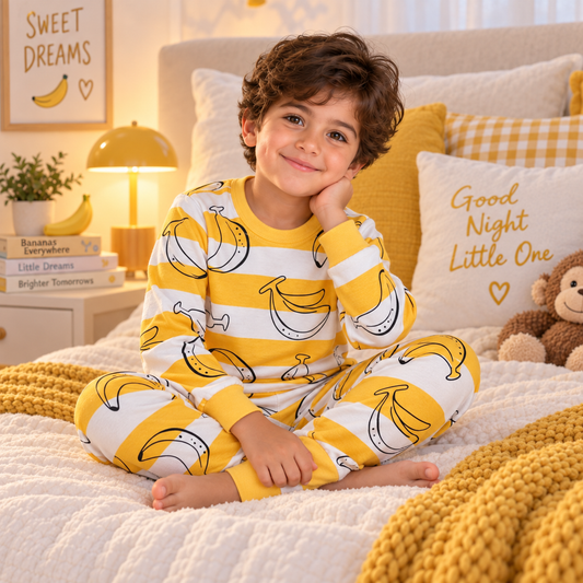 Boys’ 100% Cotton Banana Pajama Set | 1–6Y