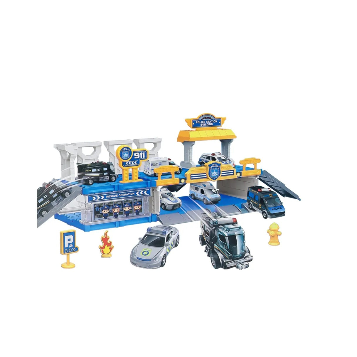 3-in-1 Police Station Parking Building Play Set