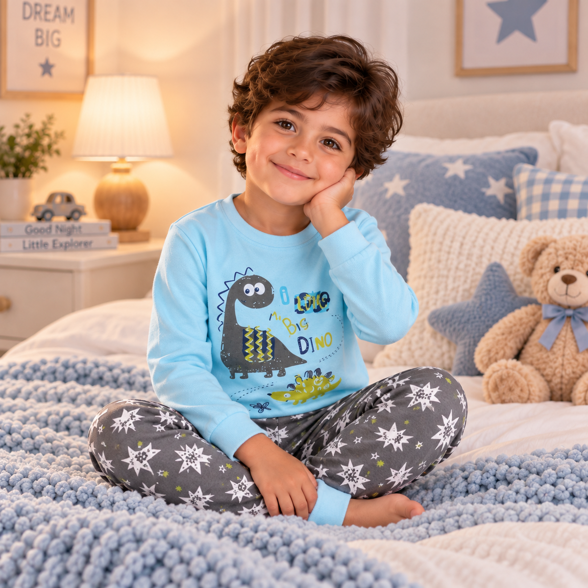Boys’ 100% Cotton Dinosaur Pajama Set | 0–6Y