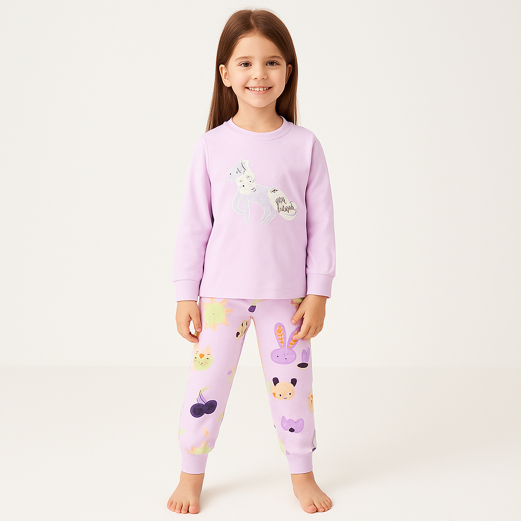 Pijama For Girl Cotton 100% Purple Unicorn Size 1-8y