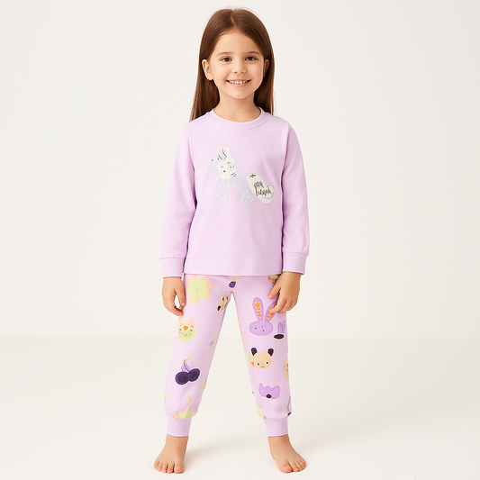 Pijama For Girl Cotton 100% Purple Unicorn Size 1-8y