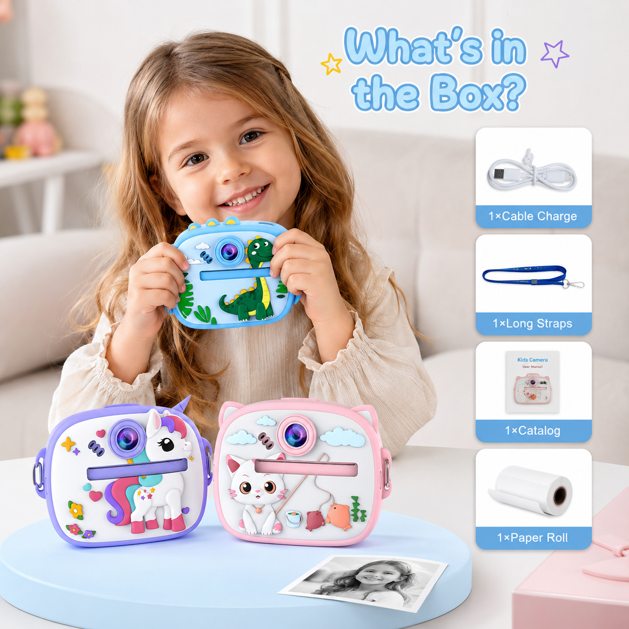 Digital Mini Printing Camera 2in1 With straps | Cute Animals | 3+