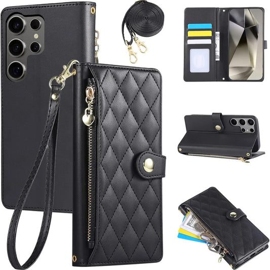 Wallet Case for Samsung Galaxy S24 Ultra | Flip Case - Wrist Strap and Crossbody Long Strap