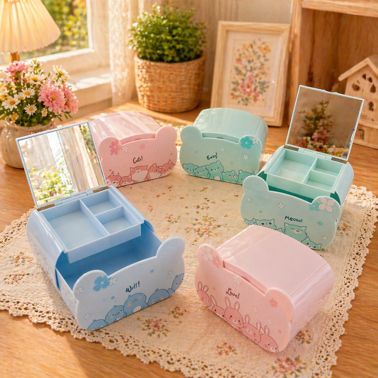 Cute Kids Vanity Storage Box With Mirror & Drawer