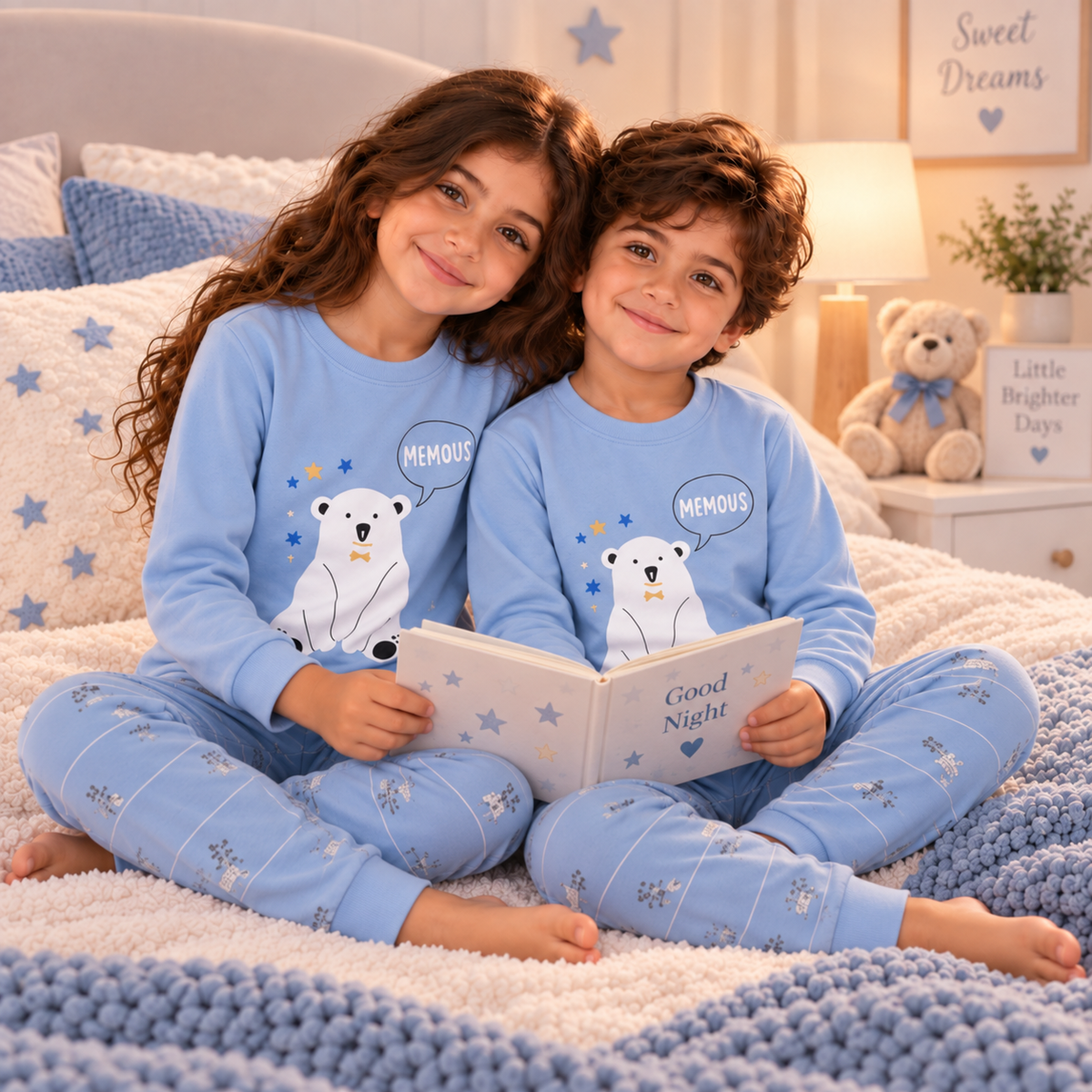 Kids’ 100% Cotton Grey Polar Bear Pajama Set | 3–14Y