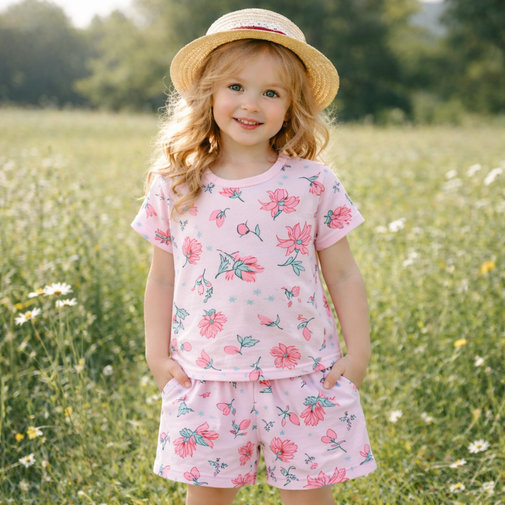 Girls Cotton Flowers – Soft Summer Outfit (3–10Y)