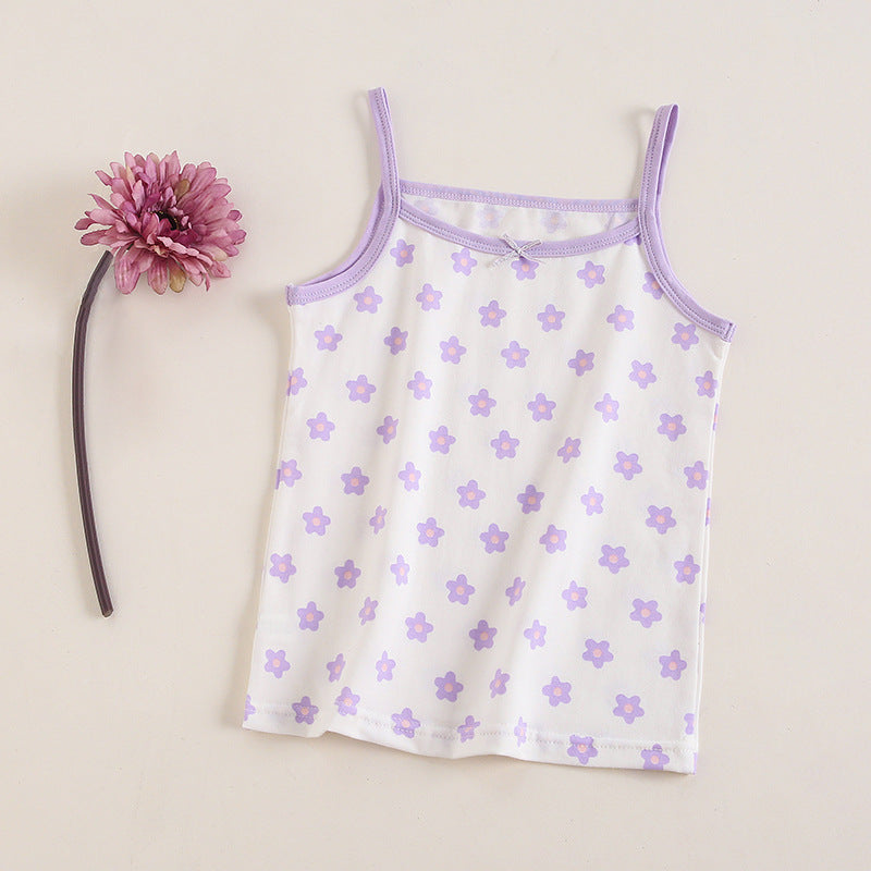 Girls Cotton Tank Tops (4 pcs) – Purple Flower | Size 2–10Y