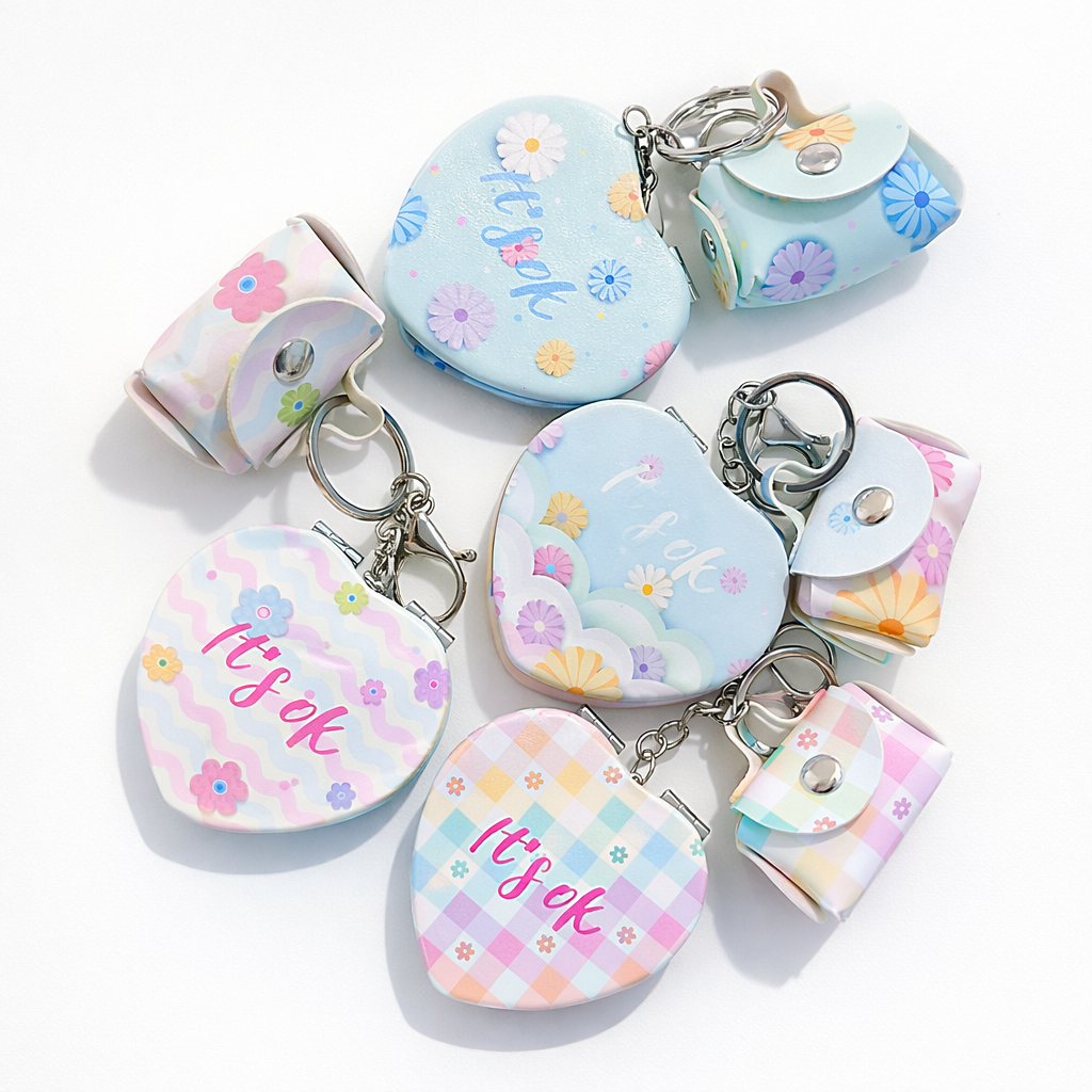 Mirrors Pocket keychain with small bag | Flowers |