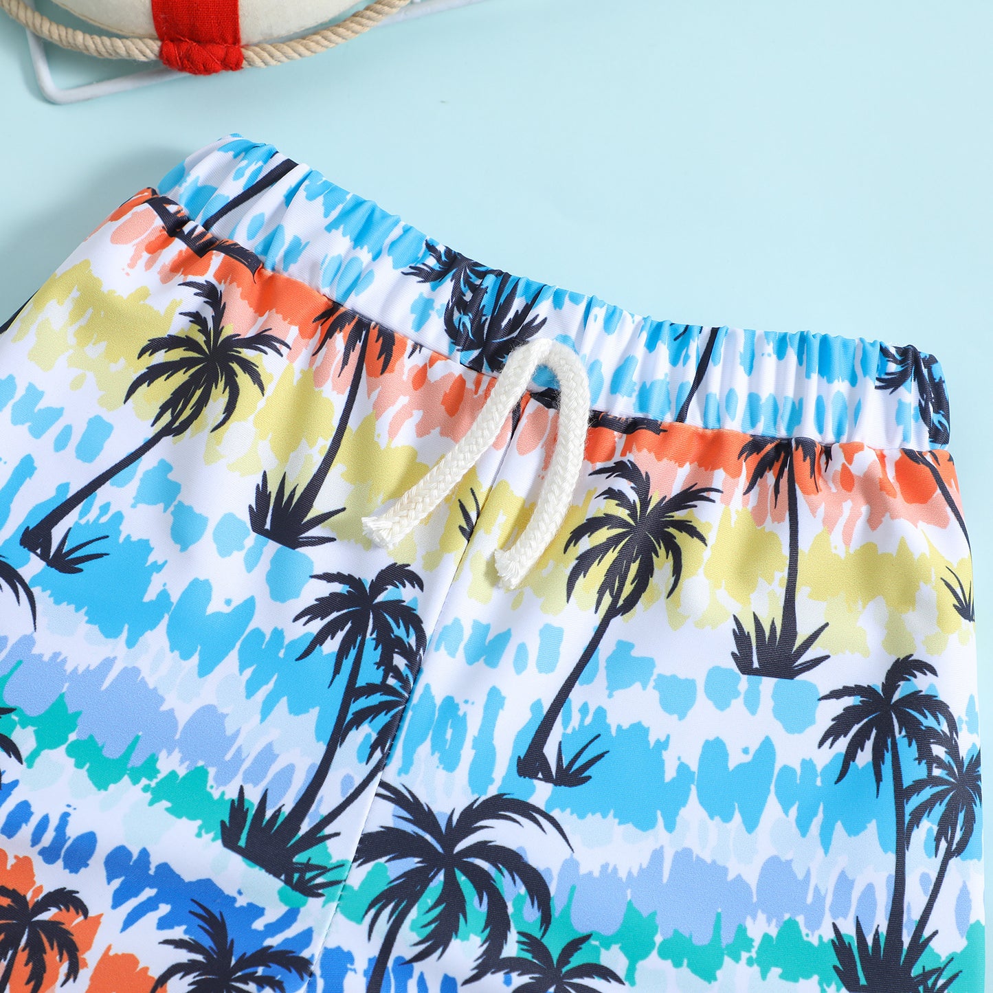 Kids Tropical Palm Tree Swim Shorts – Colorful Beach Print Size 6M-4Y