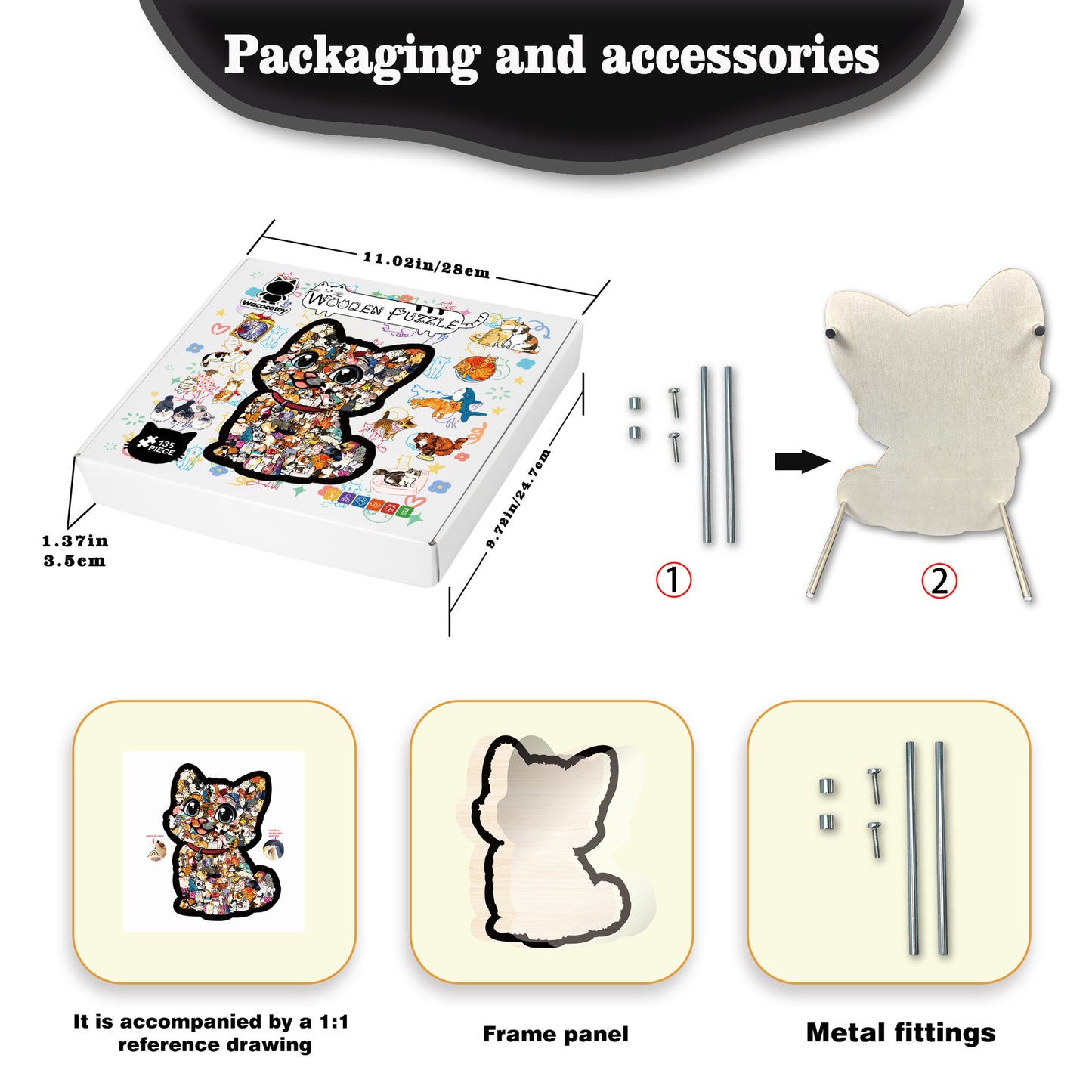 Funny Cat Wooden Puzzle – 135 Pieces | DIY Animal Jigsaw for Kids & Adults | 26002