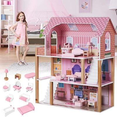 Wooden Doll House With Furniture Accessories Toy For kids