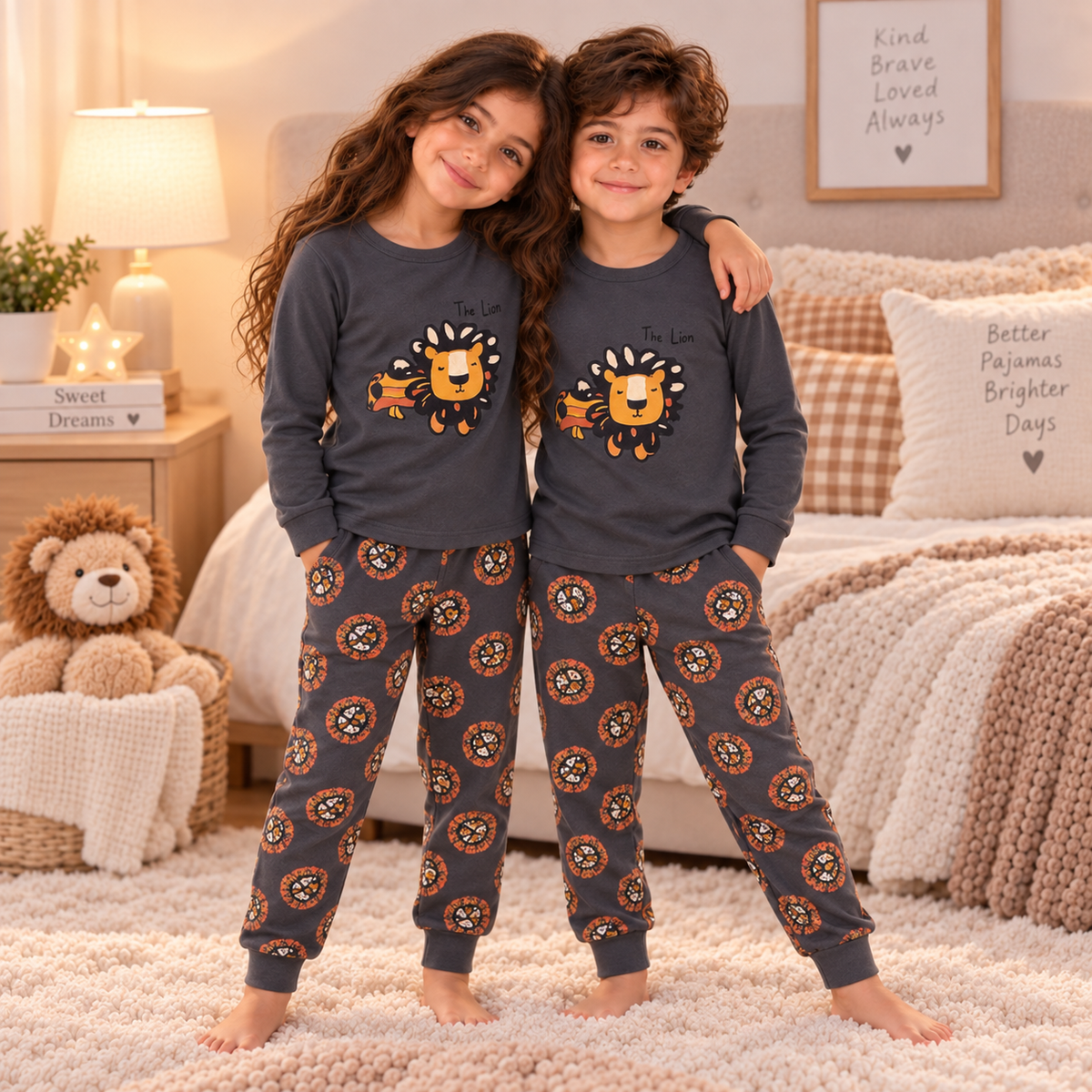 Kids’ 100% Cotton Lion Pajama Set | 1–14Y