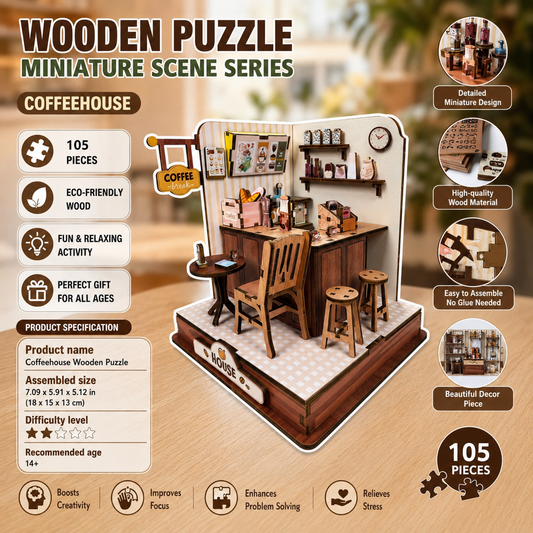 Wooden Coffee House Miniature Puzzle – 105 Pieces
