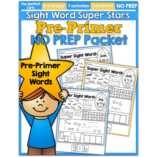 Sight Word Super Stars Pre-Primer No Prep Packet