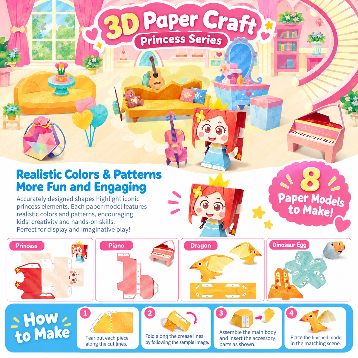 3D Paper Craft Kit for Kids – 5 Designs | 3+
