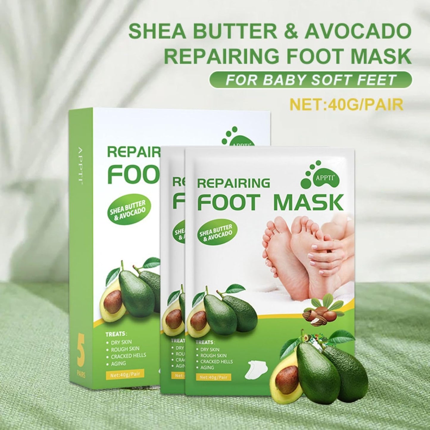 Foot Peel Mask for Soft Baby Feet, Hard Skin Remover Foot Mask, Moisturizing (Avocado)