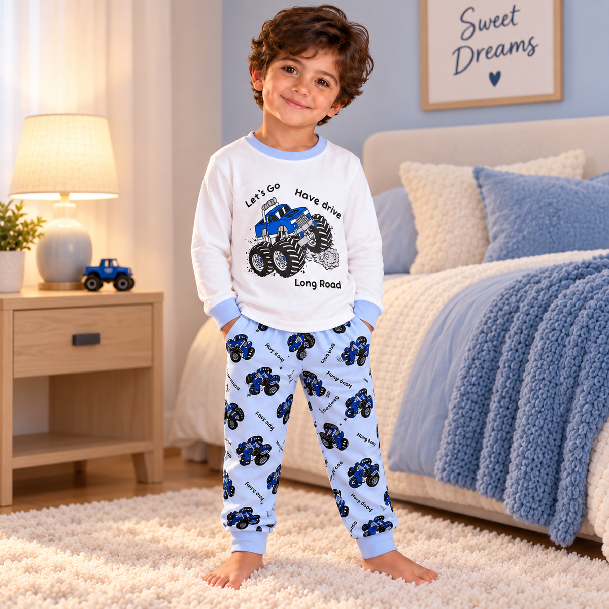 Boys’ 100% Cotton Truck Pajama Set | 0–8Y