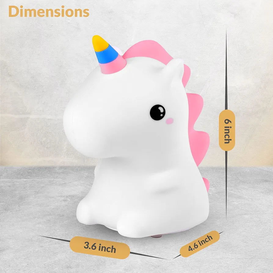 Rainbow Unicorn Night Light Silicone Rechargeable Colorful Lamp LED | 3+