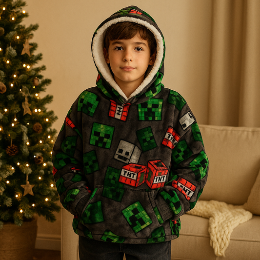 Warm Hoodie With Fleece Minecraft Design Size 6-16y