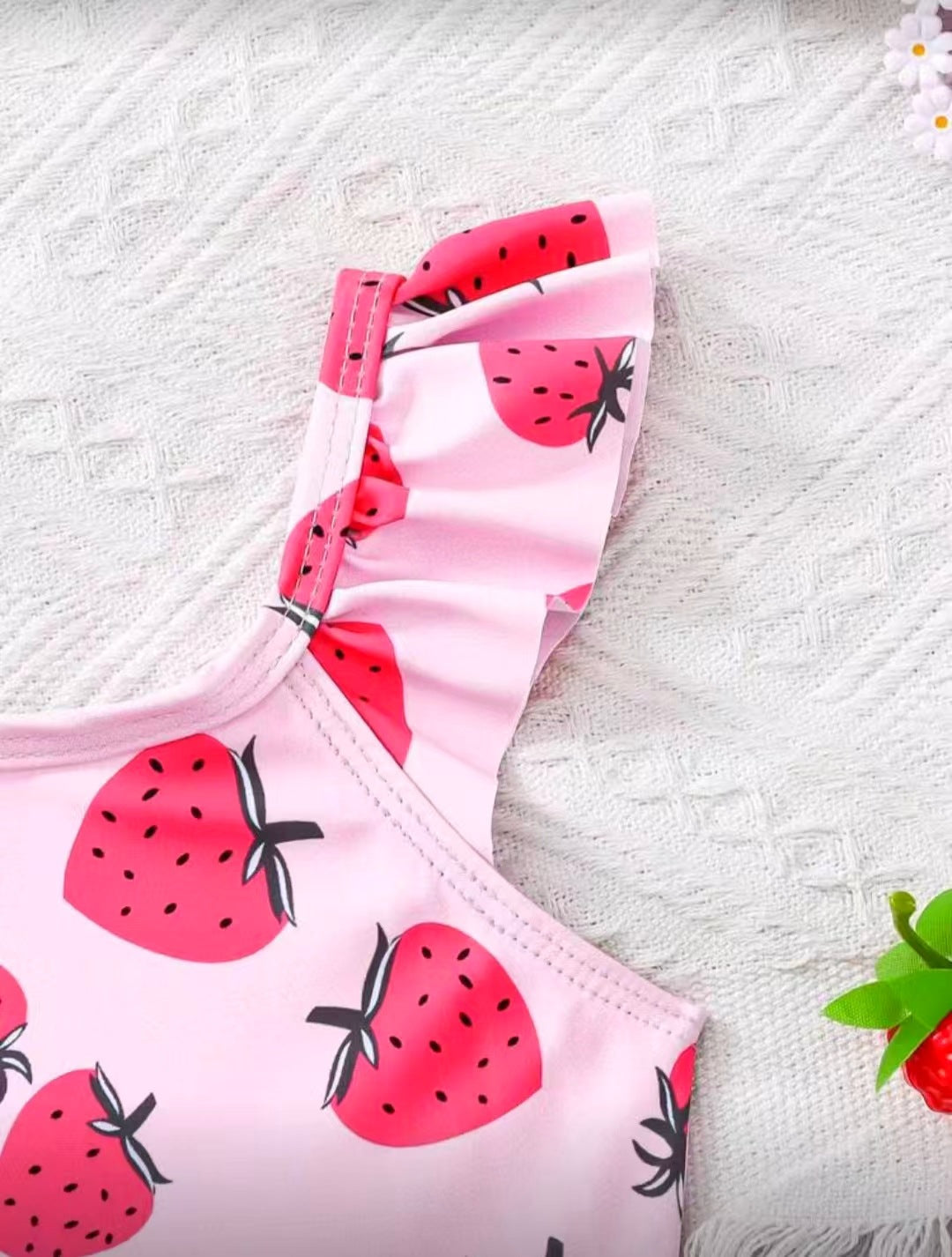 Girl Strawberry Print One-Piece Swimsuit | Size 4-7y