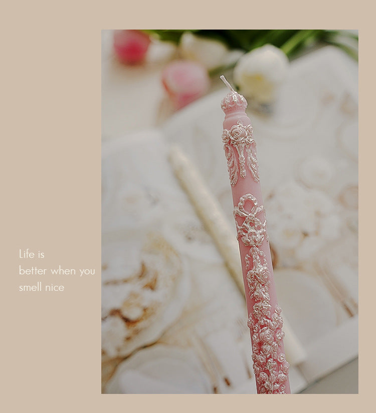 Elegant Floral Taper Candle | 2 Colors