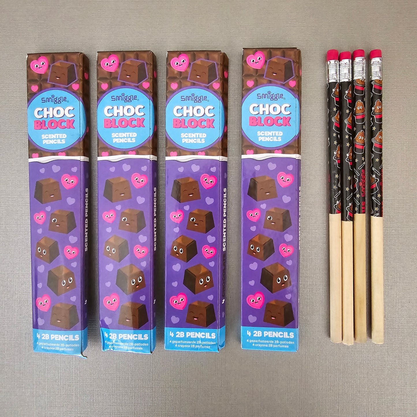 Smiggle Pencils x 4 Pack Scented HB Wooden With Eraser Top Choc