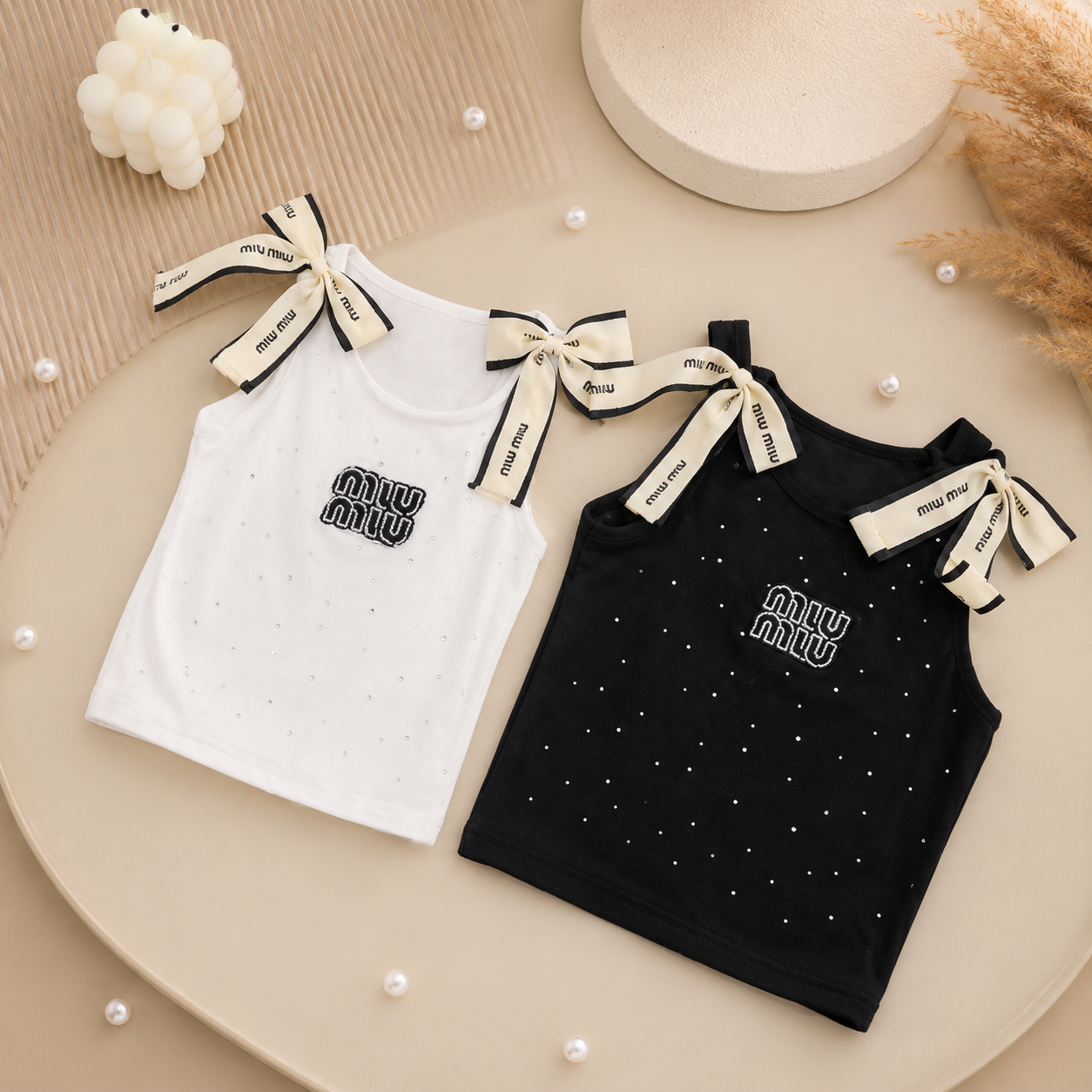 Girls Bow Detail Rhinestone Top – White & Black | Size 1-10y