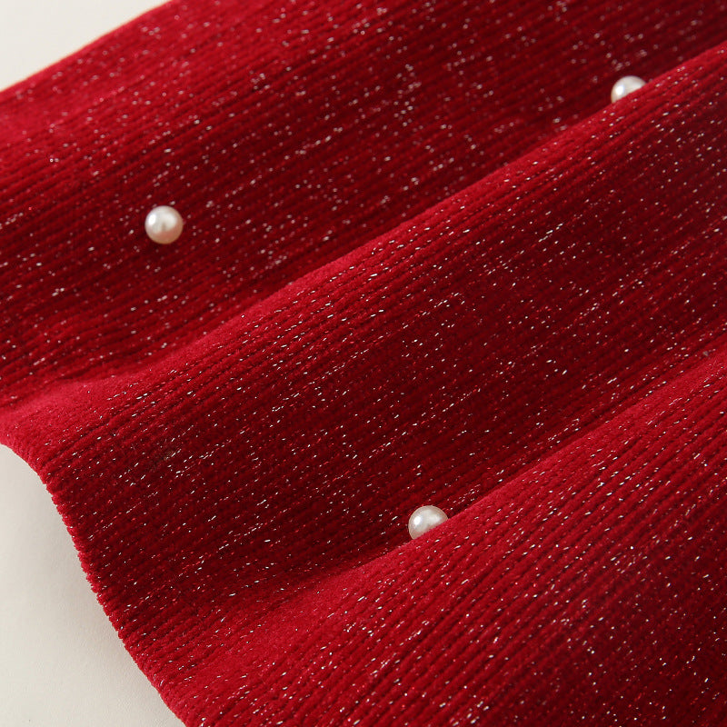 Girls' Burgundy Velvet Dress with Bow | 1–7Y