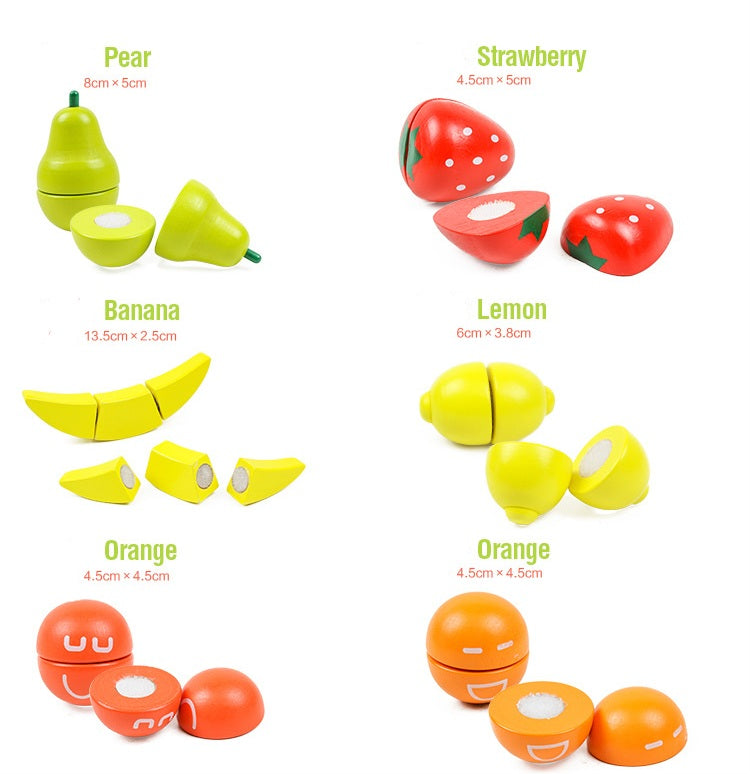 Wooden Fruit & Vegetable Cutting Play Set with Storage Bucket | 2+