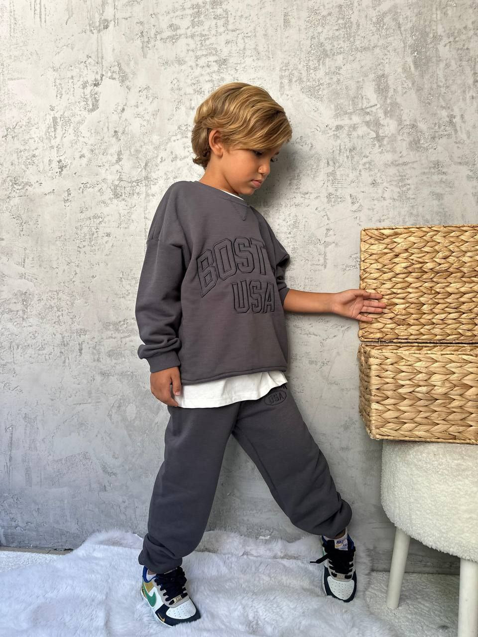 Grey Boston Outfit For Boys 2pcs