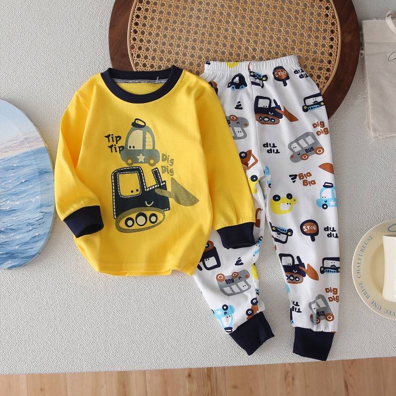 Boys’ 100% Cotton Excavator Pajama Set | 0–6Y