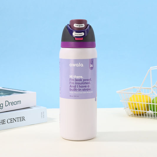 Owala Bottle Stainless Steel FreeSip Leak-proof | White&Purple | 710ml