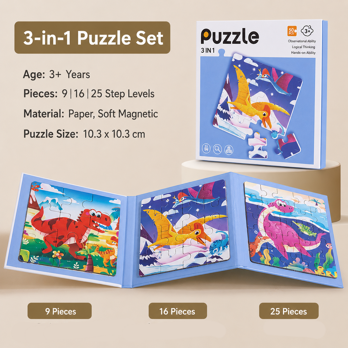 3-in-1 Magnetic Puzzle Set for Kids | 3+