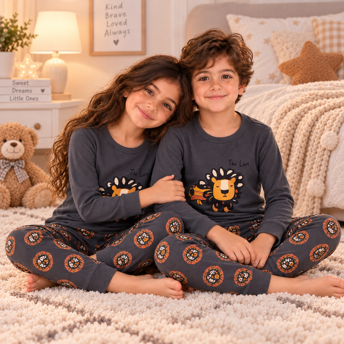Kids’ 100% Cotton Lion Pajama Set | 1–14Y