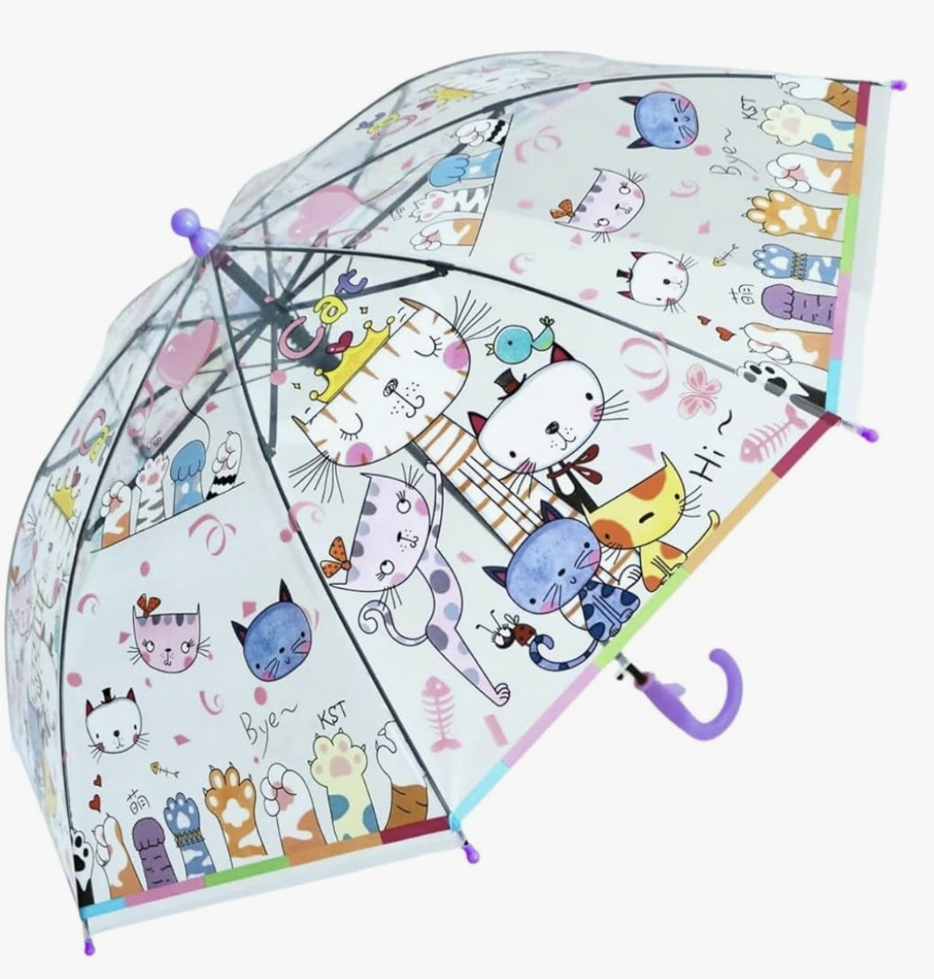 Kids Clear Bubble Umbrella with J Hook Handle Safety Transparent