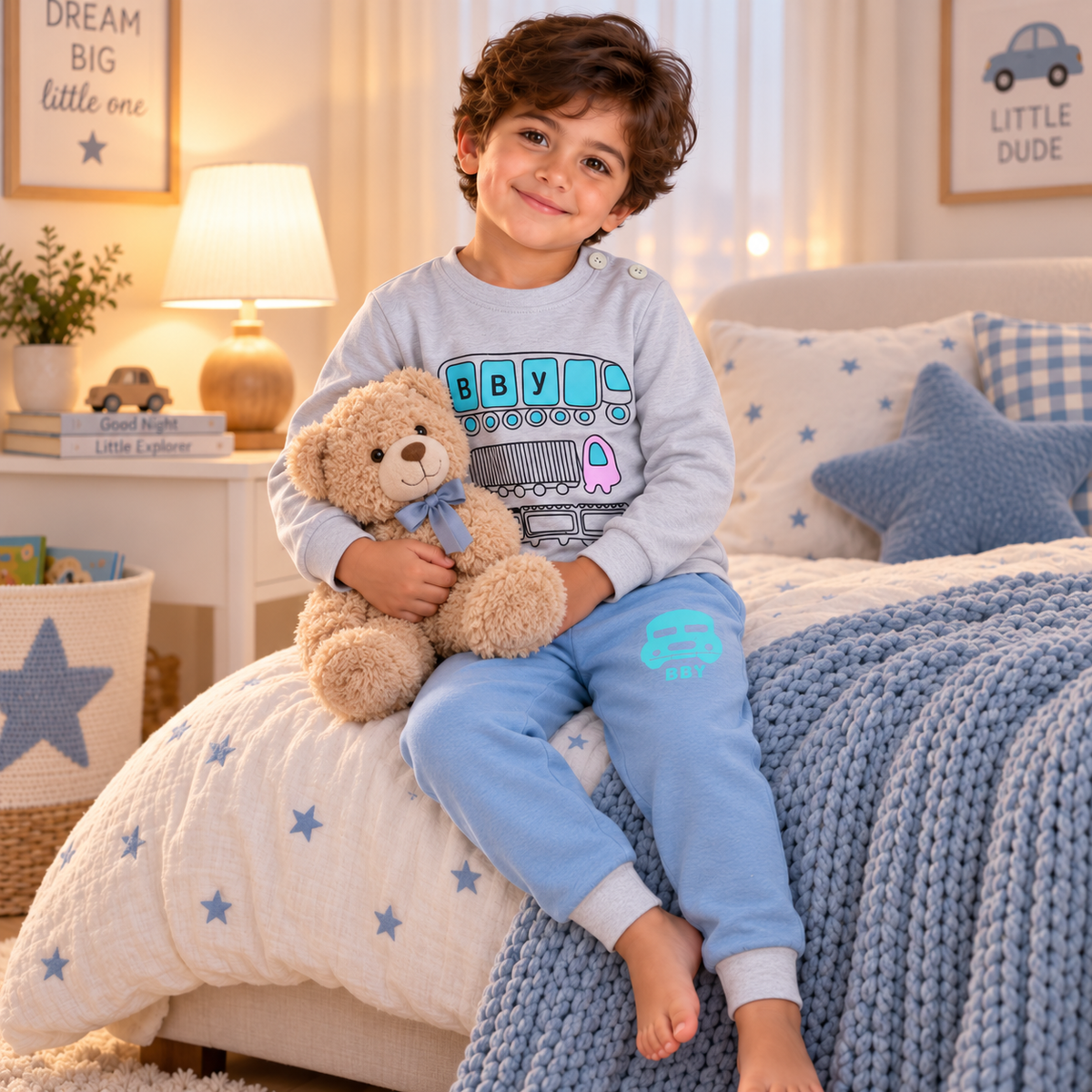 Boys’ 100% Cotton Bus Pajama Set | 1–6Y