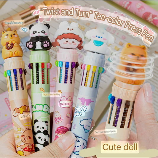 Cartoon Pen Ballpoint Multicolor Pen Press 10 Color Rotary Pen