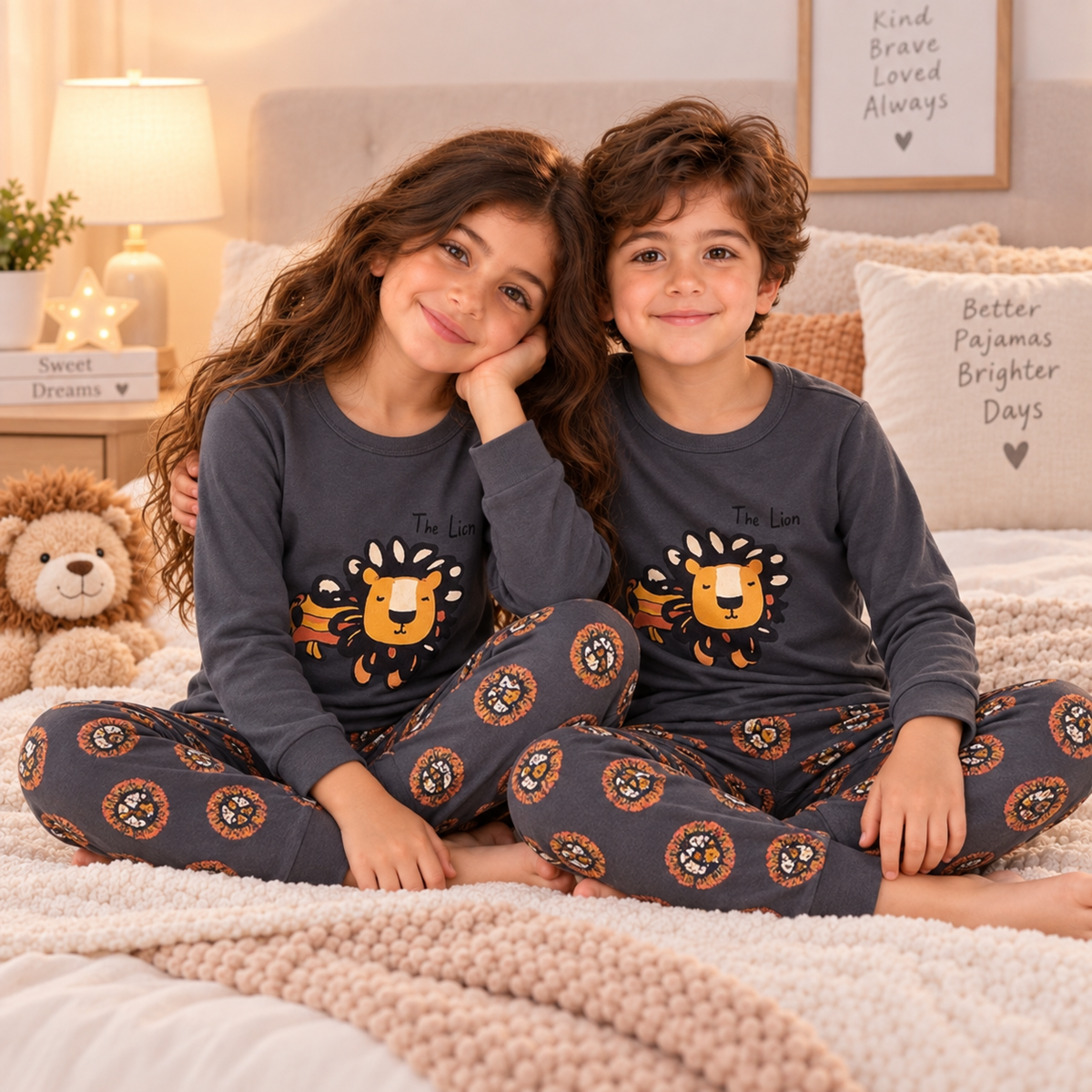 Kids’ 100% Cotton Lion Pajama Set | 1–14Y