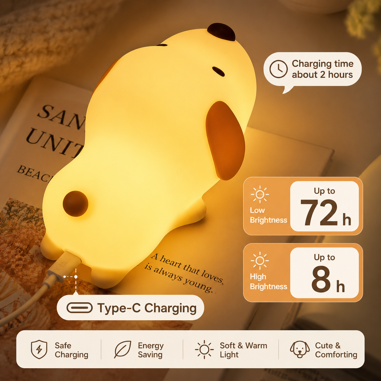 Dog Silicone Night Light | USB Rechargeable Color-Changing | 3+