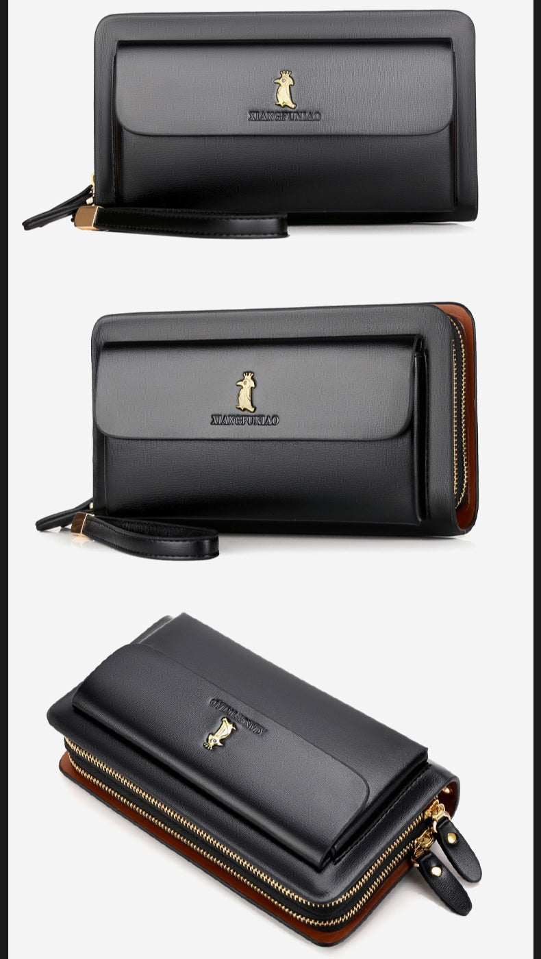 Large Wallet With Double Zipper Black High Quality PU Leather