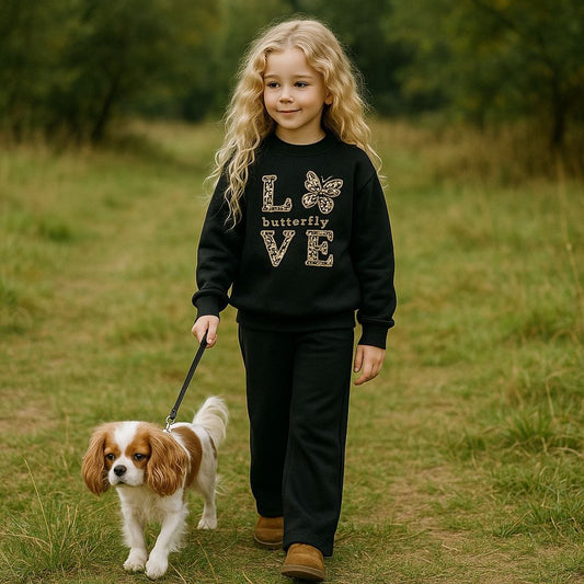 Outfit Warm With Fleece Love Design Size 3-10y